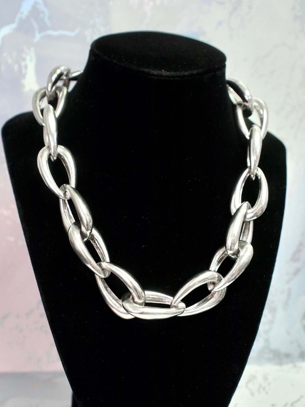 Vince Camuto Chunky Silver Link Necklace Oversized Toggle Statement Chain